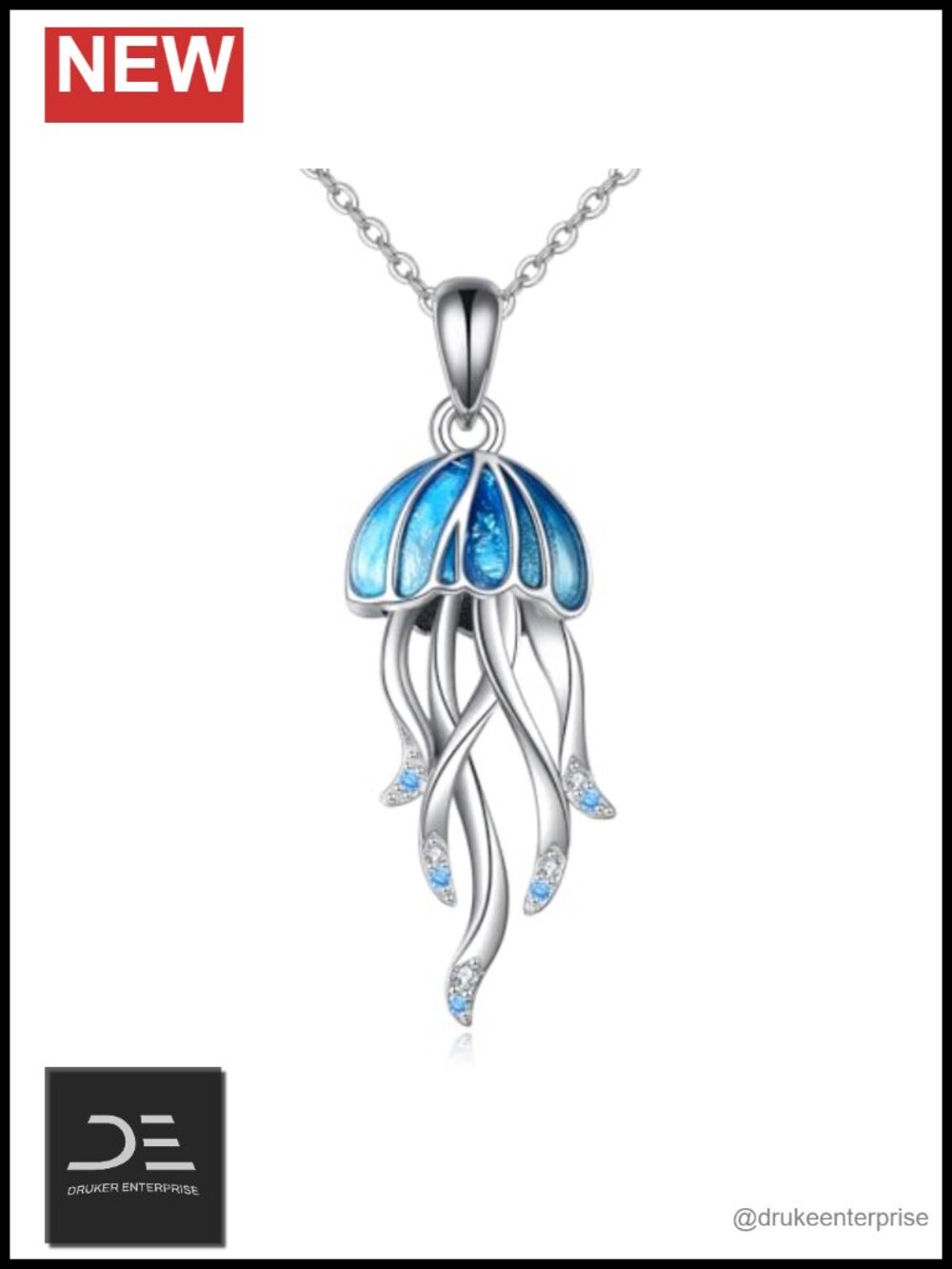 Sterling Silver Jellyfish Pendant Necklace Ocean Jewelry 3D